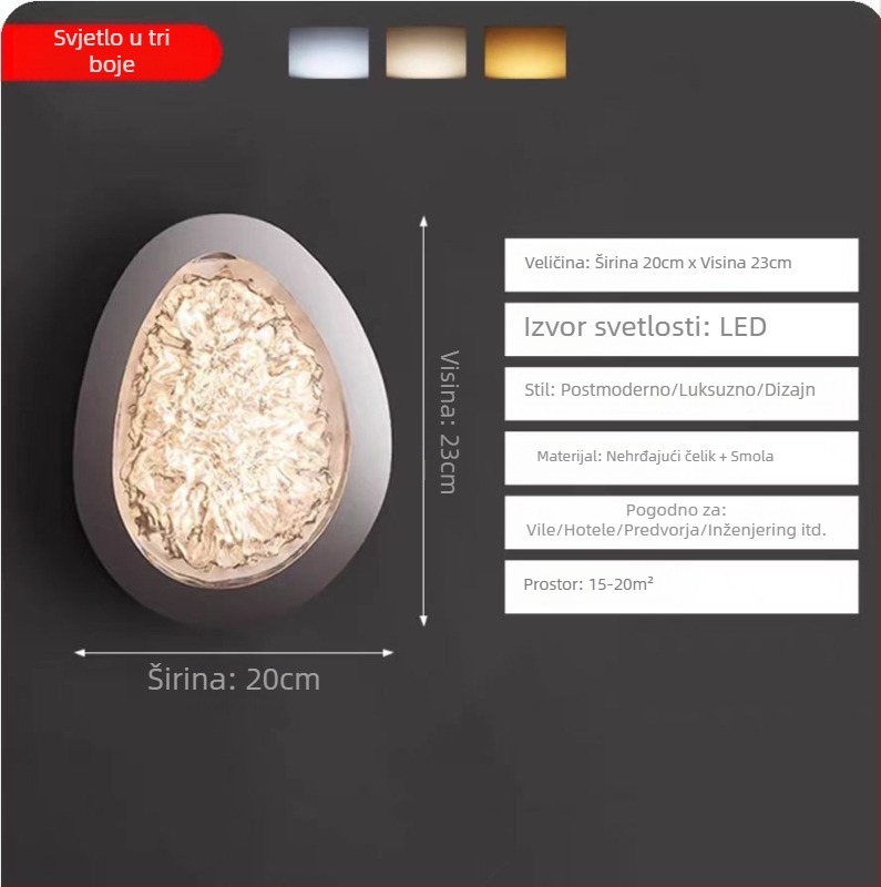 LED zidna lampa za spavaću sobu i dnevni boravak, moderni minimalistički skandinavski dizajn, sjenilo od smole, tijelo od nehrđajućeg čelika, 220V