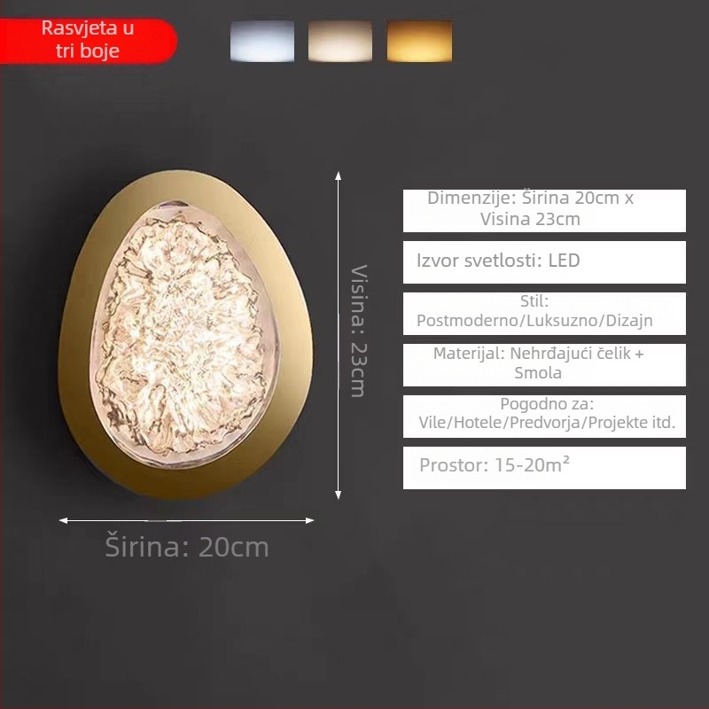 LED zidna lampa za spavaću sobu i dnevni boravak, moderni minimalistički skandinavski dizajn, sjenilo od smole, tijelo od nehrđajućeg čelika, 220V