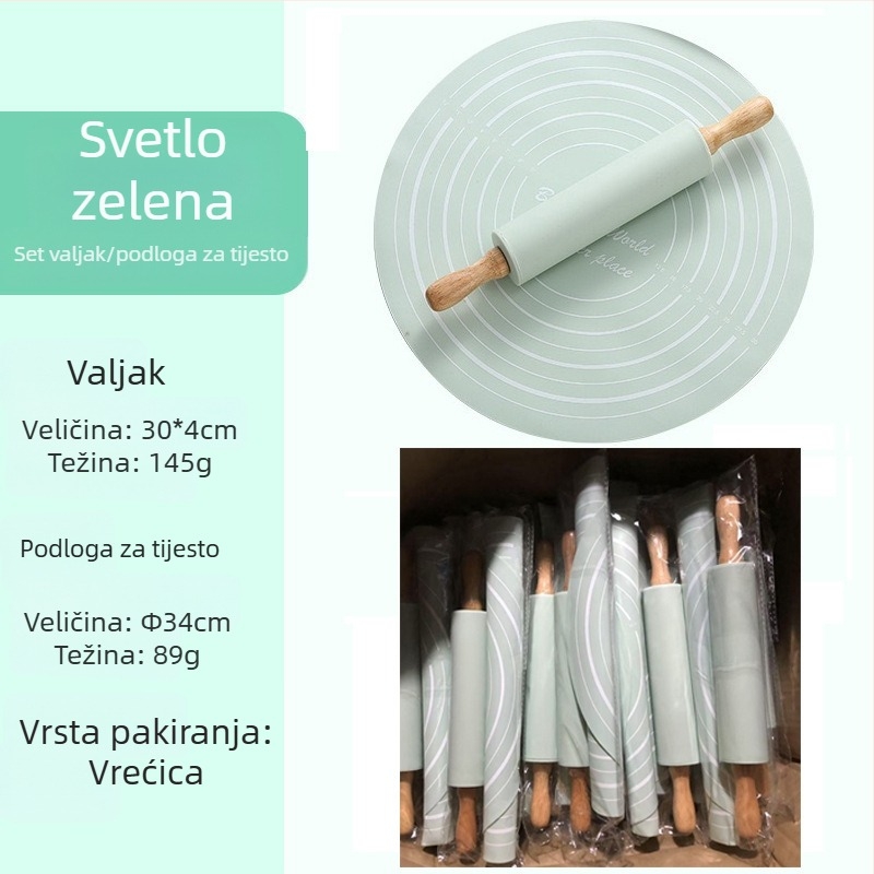 Silikonski valjak za tijesto za pečenje, srednje veličine, set s podlogom za mijesanje