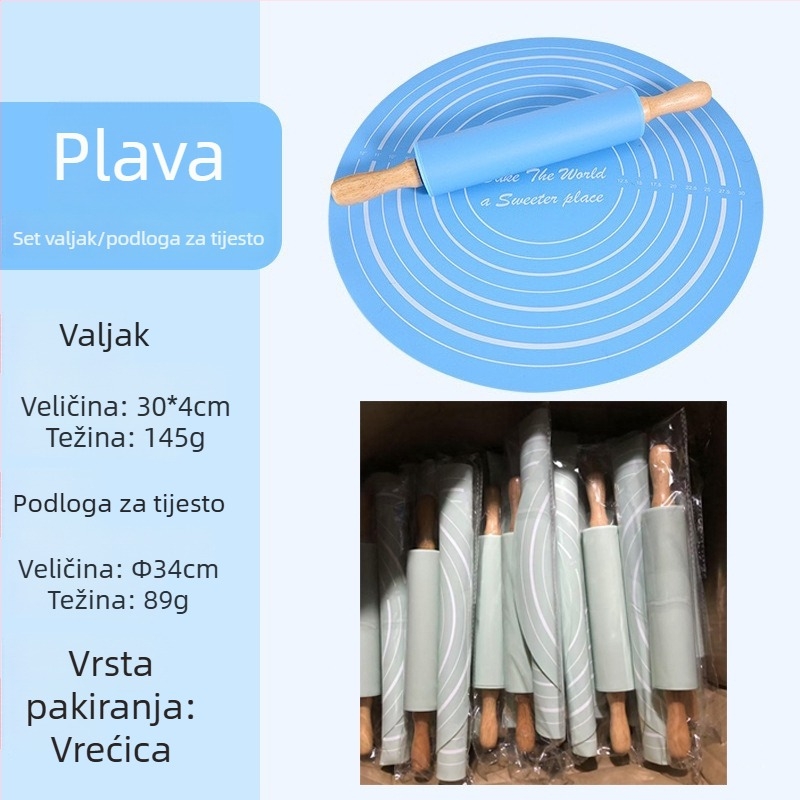 Silikonski valjak za tijesto za pečenje, srednje veličine, set s podlogom za mijesanje
