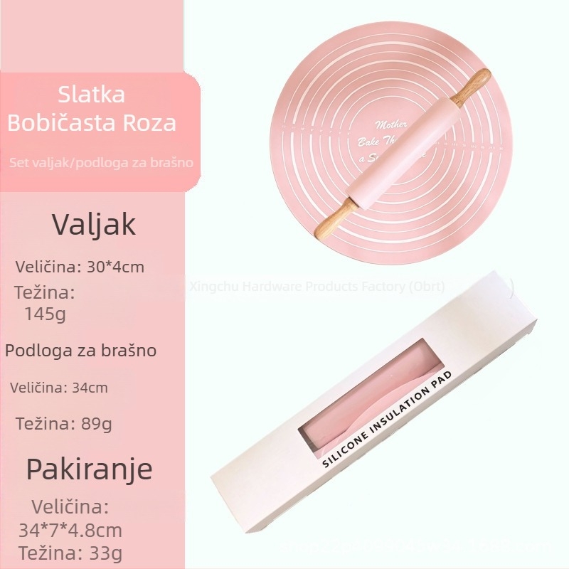 Silikonski valjak za tijesto za pečenje, srednje veličine, set s podlogom za mijesanje