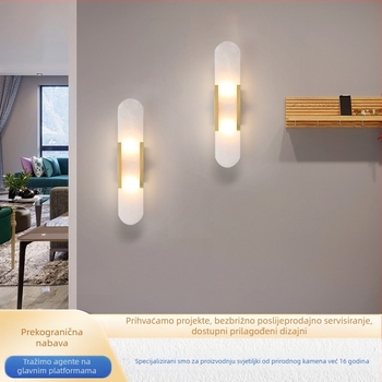 Zidna lampa od čitavog bakra s mramornim završetkom, nordijski stil, postmoderni dizajn, minimalistička noćna lampa za spavaću sobu i hodnik