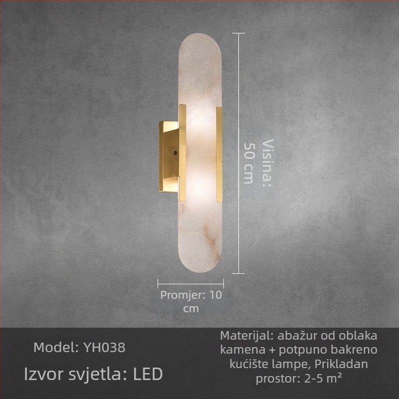 Zidna lampa od čitavog bakra s mramornim završetkom, nordijski stil, postmoderni dizajn, minimalistička noćna lampa za spavaću sobu i hodnik