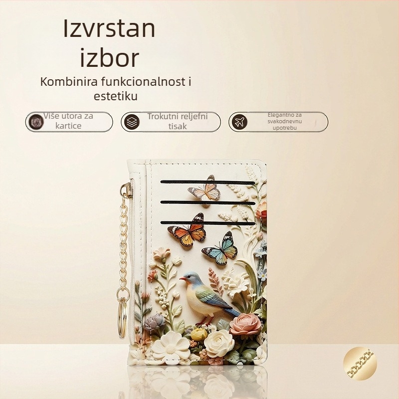 Ženski novčanik od PU kože sa zatvaračem, životinjski uzorak, UV otisak, mini pretinci za kartice, mini novčanik s kovancima, urbani minimalistički stil, Tidal Style