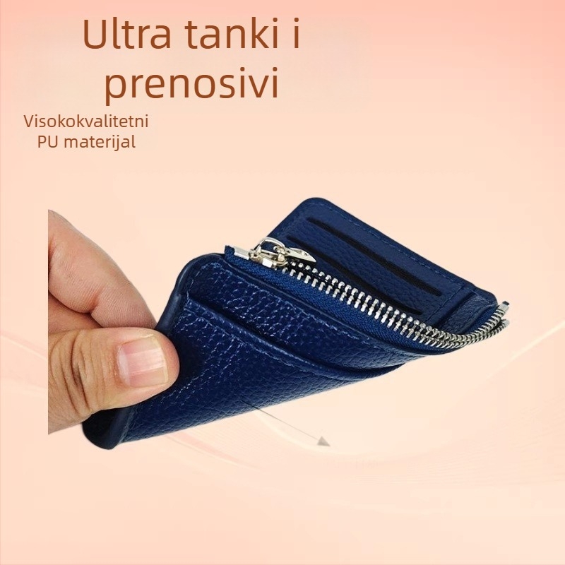 Minimalistički PU držač kartica za muškarce i žene, kompaktan i iznimno tanak, s više pretinaca za kartice, držač vozačke dozvole, mini novčanik za kovance