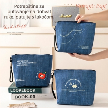 Denim plave boje prijenosni organizator za kozmetiku, mini držač kartica, higijenske uloške, novčanik i torbica za toaletne potrepštine