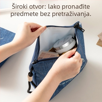 Denim plave boje prijenosni organizator za kozmetiku, mini držač kartica, higijenske uloške, novčanik i torbica za toaletne potrepštine
