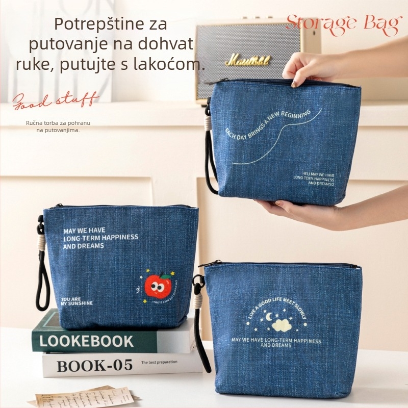 Denim plave boje prijenosni organizator za kozmetiku, mini držač kartica, higijenske uloške, novčanik i torbica za toaletne potrepštine