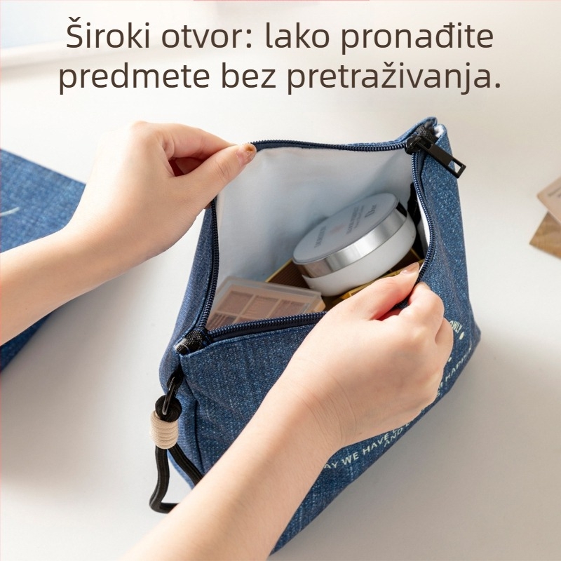 Denim plave boje prijenosni organizator za kozmetiku, mini držač kartica, higijenske uloške, novčanik i torbica za toaletne potrepštine