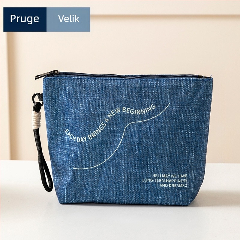 Denim plave boje prijenosni organizator za kozmetiku, mini držač kartica, higijenske uloške, novčanik i torbica za toaletne potrepštine