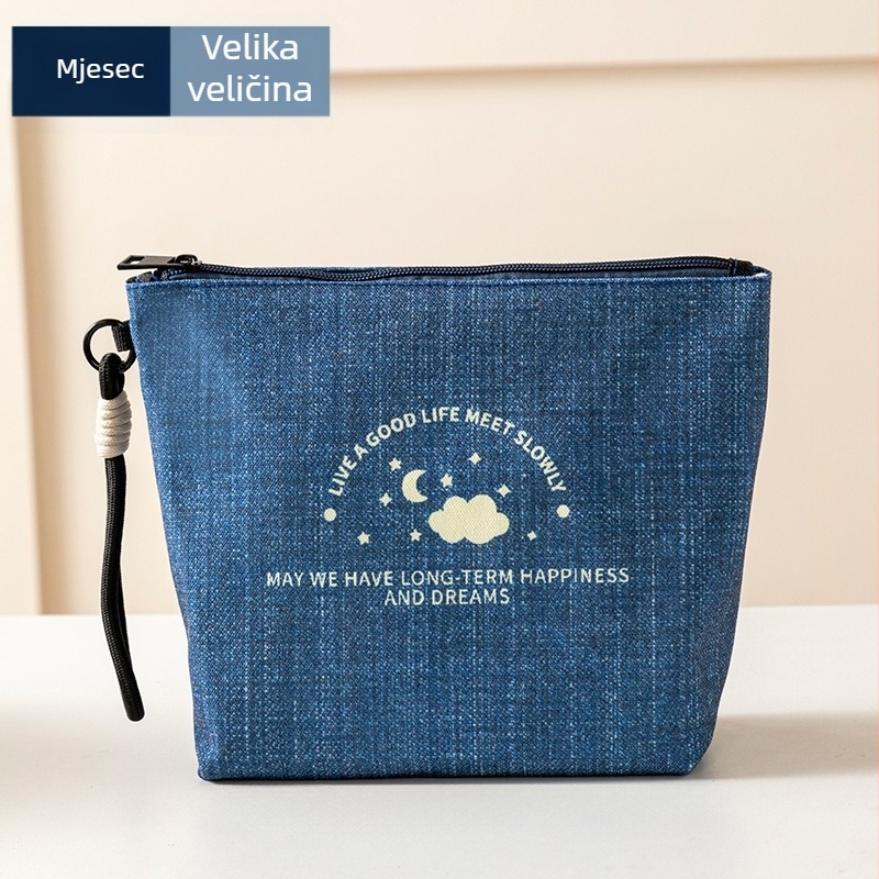 Denim plave boje prijenosni organizator za kozmetiku, mini držač kartica, higijenske uloške, novčanik i torbica za toaletne potrepštine