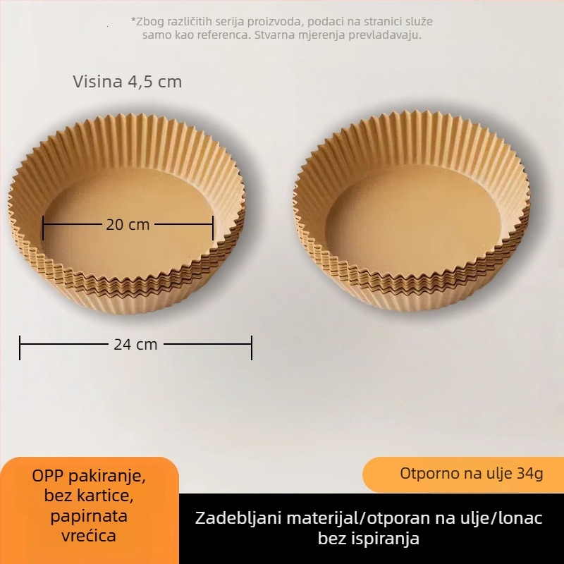Papir za fritezu na zrak, kružni, debeli, dvostrano upijajući masnoću, za kućno pečenje