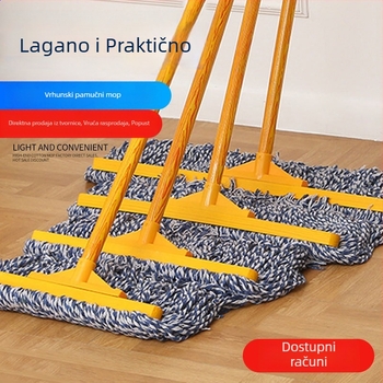 Pamukom vlakani mop sa širokom glavom, drveni držač — plosni mop za cementne podove, komercijalna i kućna upotreba