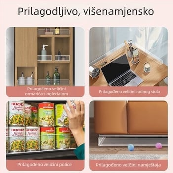 Prozirni akrilni ogledni ormarić s L-oblikom pregrade za sprječavanje pada, organizator kozmetike u kupaonici