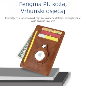 AirTag futrola od PU kože Crazy Horse za Apple Tracker, RFID držač kartica, novčanik i pretinac za kovanice