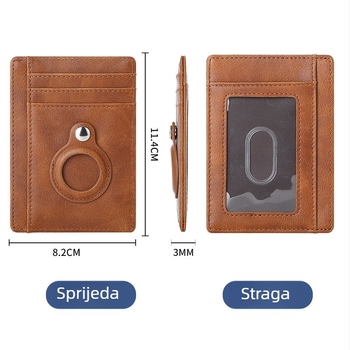 AirTag futrola od PU kože Crazy Horse za Apple Tracker, RFID držač kartica, novčanik i pretinac za kovanice