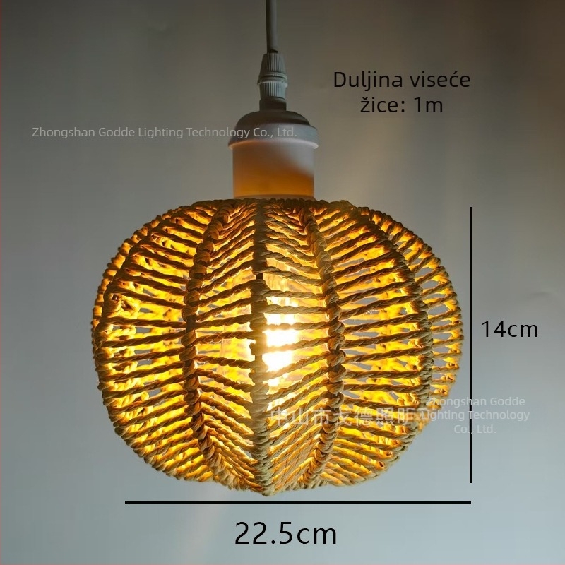 Sjenilo za lampu u obliku tikve američkog stila za Noć vještica, pastoralni stil, ručno pleteno od papirnate užadi