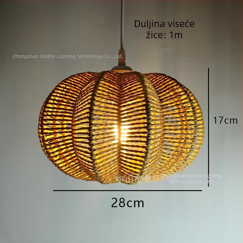 Sjenilo za lampu u obliku tikve američkog stila za Noć vještica, pastoralni stil, ručno pleteno od papirnate užadi