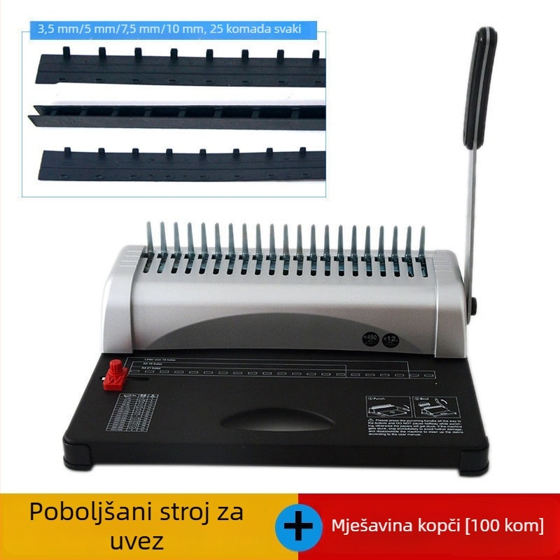 Ručna mašina za povezivanje s 21 rupa, comb tip, za dokumente A3/A4, s gumom trakom
