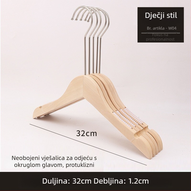 Drvena dječja vješalica za odjeću s protukliznim, bezšavnim dizajnom za kućnu upotrebu, pogodna za čarape i odjeću