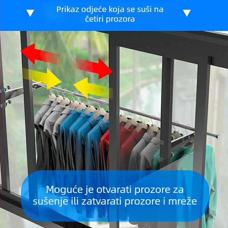 Stalak za sušenje odjeće na prozoru – nehrđajući čelik, bez bušenja, mreža protiv krađe, za ogradu balkona