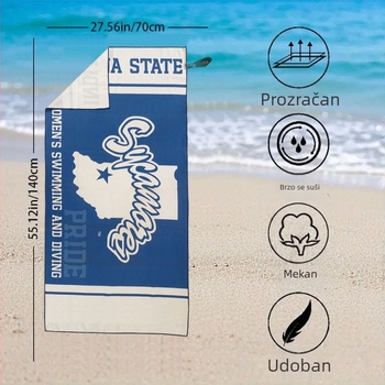 Prilagodljiva ultratanka mikrovlaknasta plažna ručnik s brzim sušenjem, otisak, 70×140 cm, kraljevsko plava, 25 g