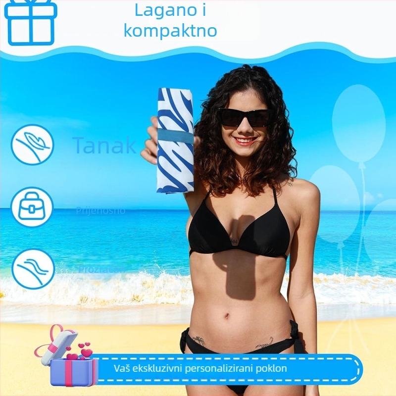 Prilagodljiva ultratanka mikrovlaknasta plažna ručnik s brzim sušenjem, otisak, 70×140 cm, kraljevsko plava, 25 g