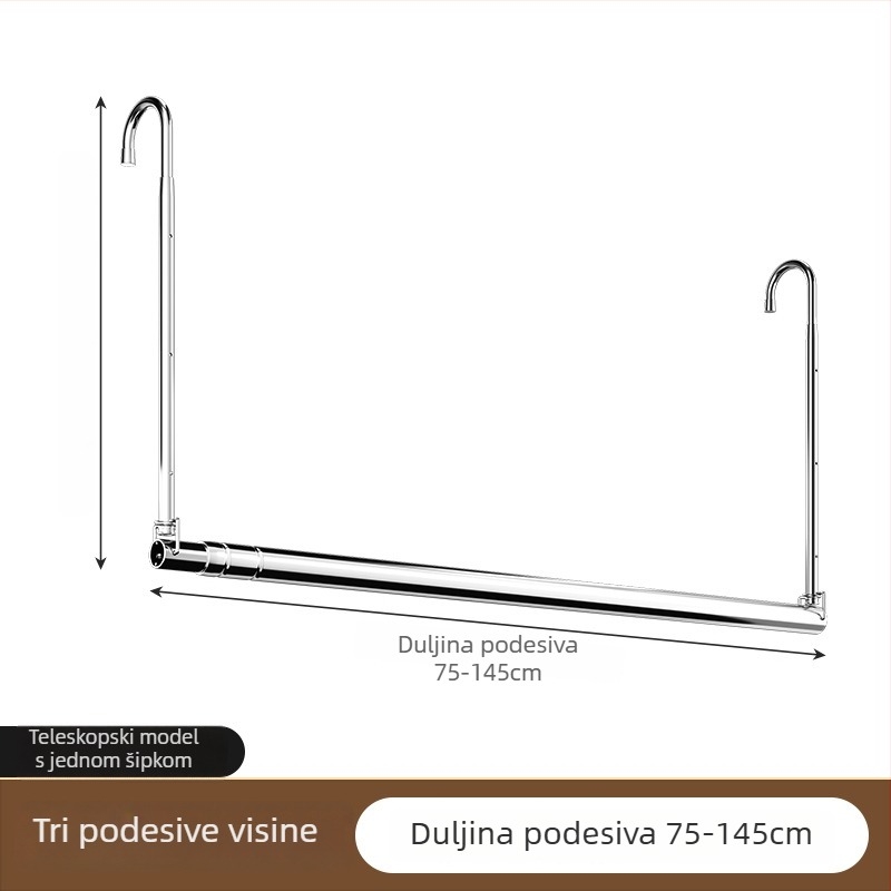 Teleskopski stalak za sušenje odjeće od nehrđajućeg čelika, za kućni balkon, podesiv, bez bušenja, za vješanje odjeće