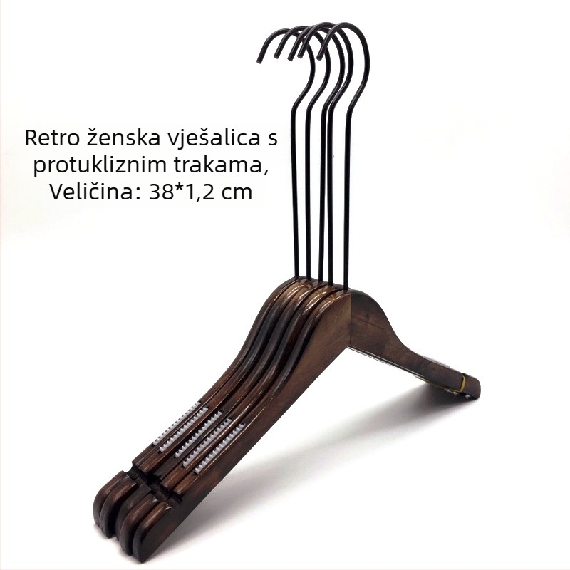 Visokokvalitetna drvena vješalica za žene, protuklizna, 20 cm kuka, vintage vješalica za hlače