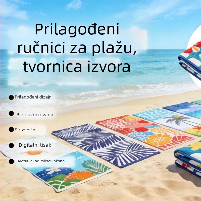 Plažni ručnik od mikrovlakana s digitalnim otiskom izravno iz tvornice, prilagodljiv vašem dizajnu, brzo se suši i dobro upija.