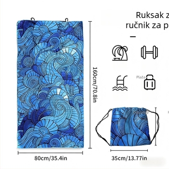Dva u jednom sklopivi plažni ručnik s printom, integrirani ručnik za kupanje i plažu u jednoj kombinaciji s torbom za pohranu