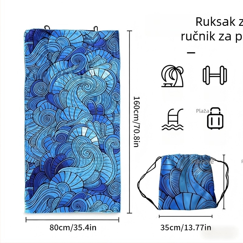 Dva u jednom sklopivi plažni ručnik s printom, integrirani ručnik za kupanje i plažu u jednoj kombinaciji s torbom za pohranu