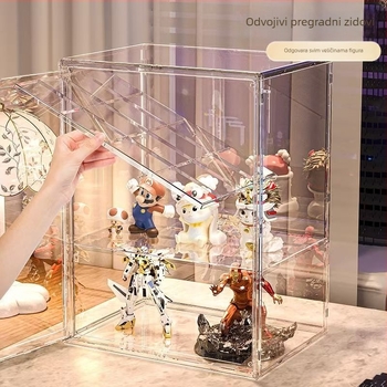 Prozirna prašinu štiteća vitrina za lutke i figure, velika kapaciteta, višeslojni akrilni stolni izložbeni stalak