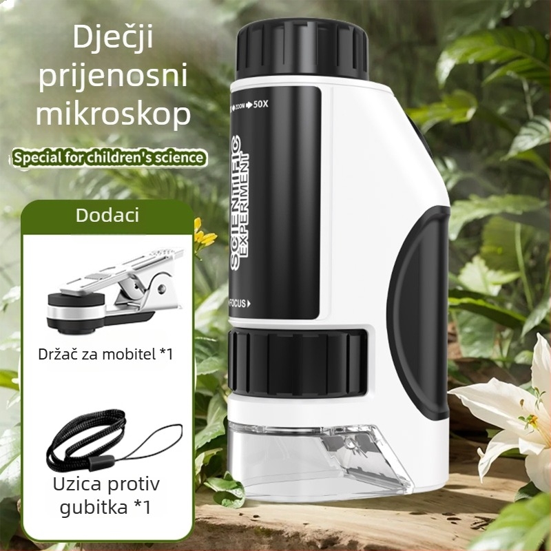 Klipni mikroskop za telefon 50–300×, promatranje stanica — edukativna znanstvena igračka za učenike