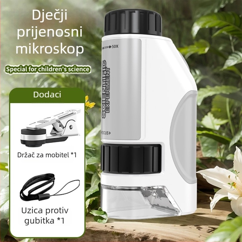 Klipni mikroskop za telefon 50–300×, promatranje stanica — edukativna znanstvena igračka za učenike