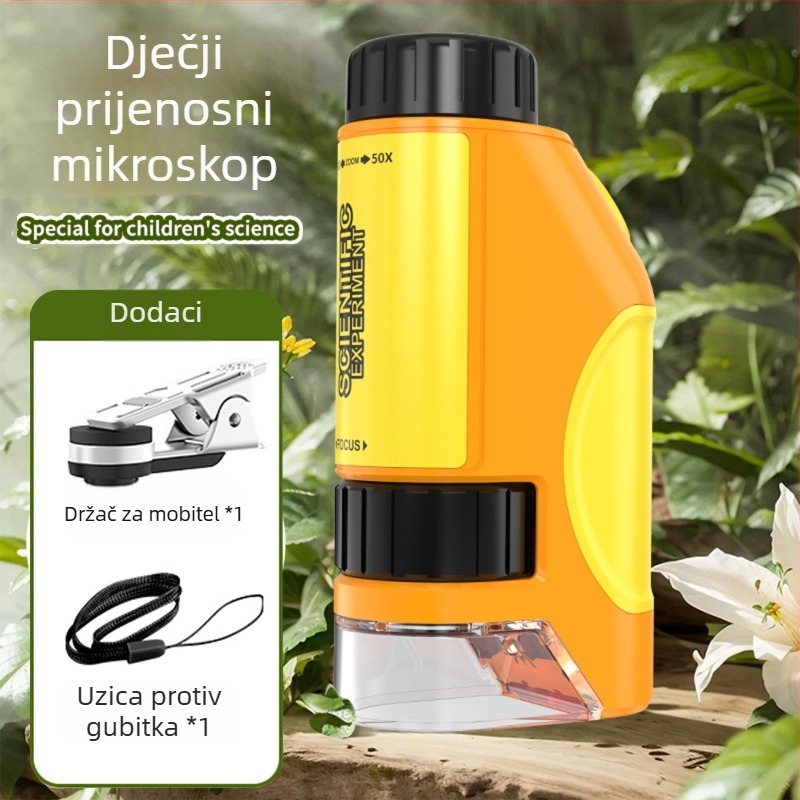 Klipni mikroskop za telefon 50–300×, promatranje stanica — edukativna znanstvena igračka za učenike
