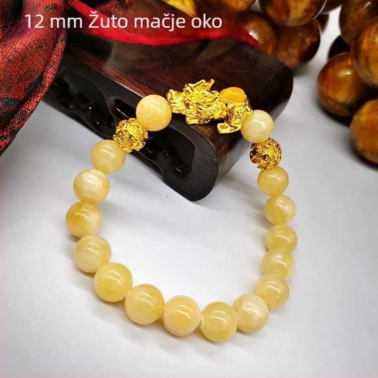 Pozlaćeni Pixiu narukvica sa zelenim kamenjem, obsidijanom i Hetianskim jadeom, kineski stil budističkih perli