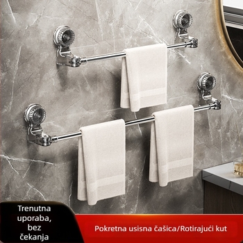 Zidni držač ručnika u kupaonici sa usisnom čašom, bez bušenja, dvostruko skladištenje