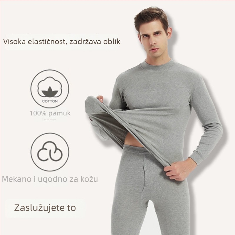 Unisex komplet termalne odjeće od 100% pamuka, tanak materijal, okrugli izrez, gornji dio s dugim rukavima i hlače