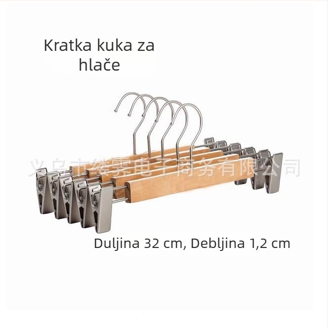 Debljana masivna drvena vješalica s klipom za hlače — glatke ivice, za kapute i odijela u ormaru