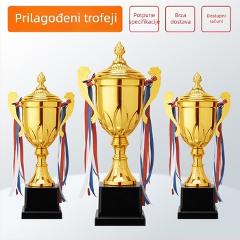 Metalni trofeji za sportska natjecanja s graviranim medaljama za košarku i nogomet, logotip na trofeji, minimalna narudžba 6 komada