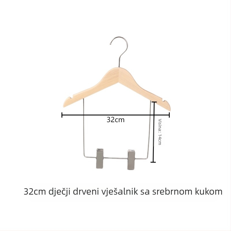 Drvene dječje vješalice za odjeću s protukliznom površinom, klipsovi za hlače, set od 5 komada