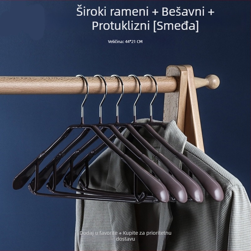 Kućna vješalica za odjeću s protukliznim ramenima, pogodna za odijela i kapute, bez šavova, s širokim ramenima