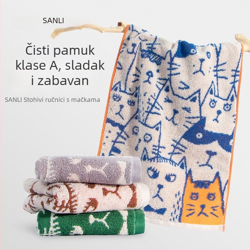 Three Benefits dječji ručnik za lice od 100% pamuka, jacquard s mačjim motivom, grafiti dizajn, 31×60 cm