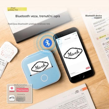 Phomemo T02 mini termo pisač – prijenosni pisač za etikete Bluetooth za telefon, kućna upotreba, pisač za ispravke pogrešaka