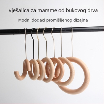 Drveni stalak za šalse s prstenom za prikazivanje, masivna drvena držač i prostor za pohranu šalova