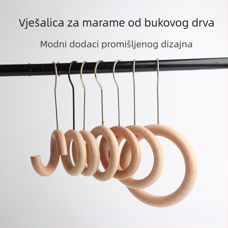 Drveni stalak za šalse s prstenom za prikazivanje, masivna drvena držač i prostor za pohranu šalova
