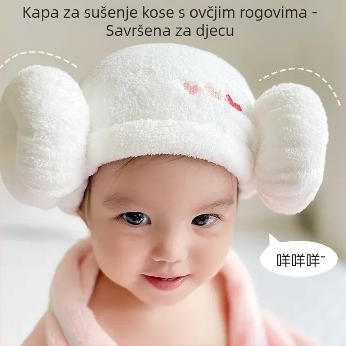 Dječja kapa za sušenje kose s rogom, debela upijajuća brzosušeća kapa za pranje kose, pahuljasta za jesen i zimu