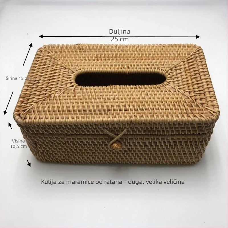 Ručna vijetnamska kutija za maramice od ratan, okrugla i kvadratna, pogodna za dnevni boravak i spavaću sobu