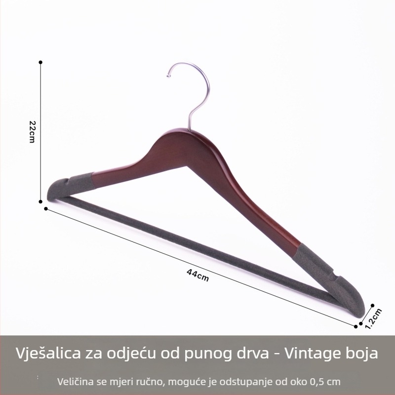 Vješalice za odjeću od masivnog drveta s velur pokrovom, protivklizne, bez tragova, za hotele, trgovine odjećom i kućnu uporabu, specijalizirane vješalice